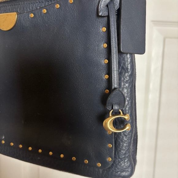 COACH Leather Dreamer Shoulder Bag With Brass Rivets - Navy & Gold - Picture 7 of 16